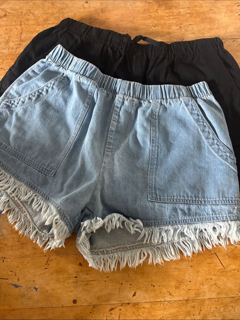 Denim and Black Shorts- Women